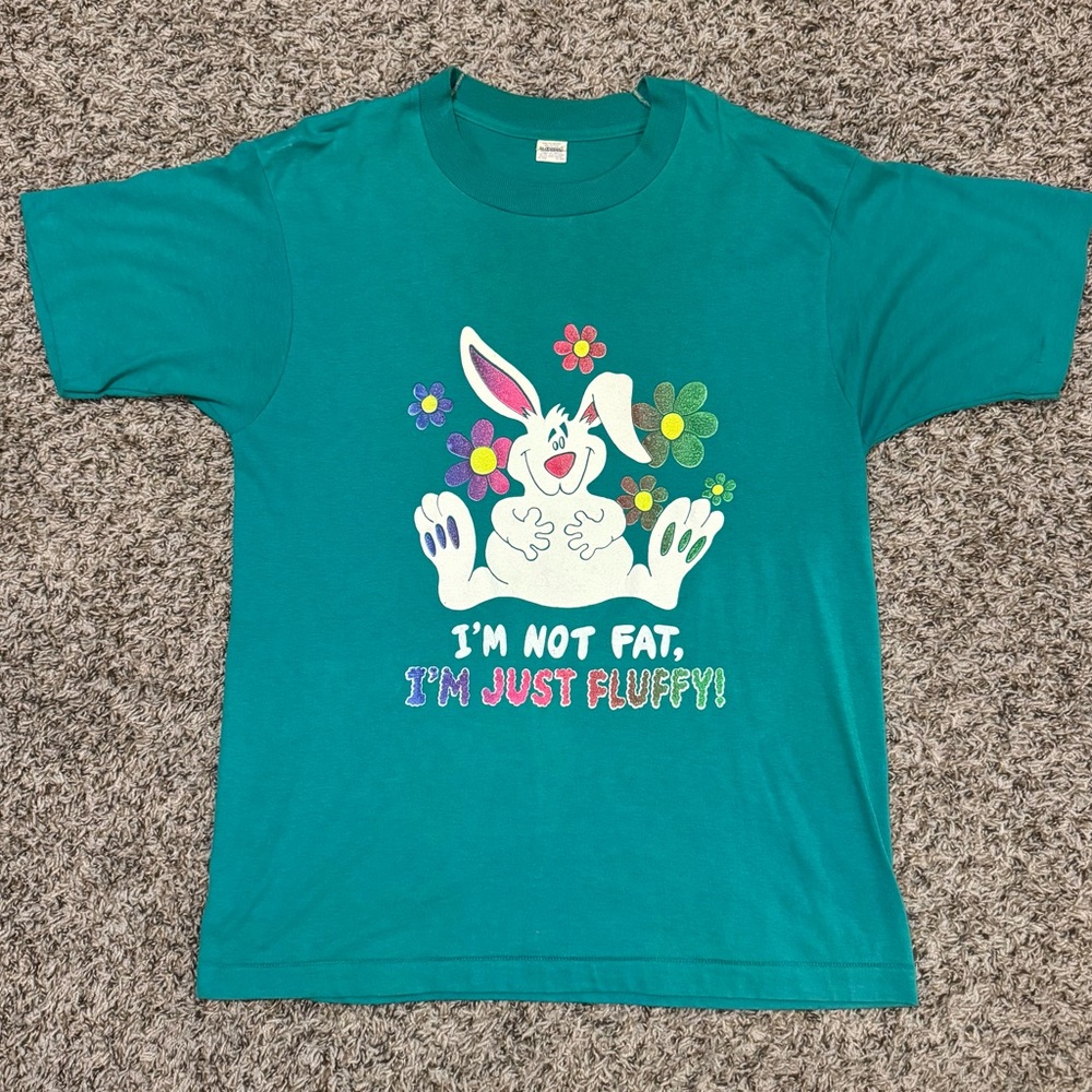Vintage Funny I’m Not Fat I’m Fluffy Bunny Single Stitch Shirt Large
